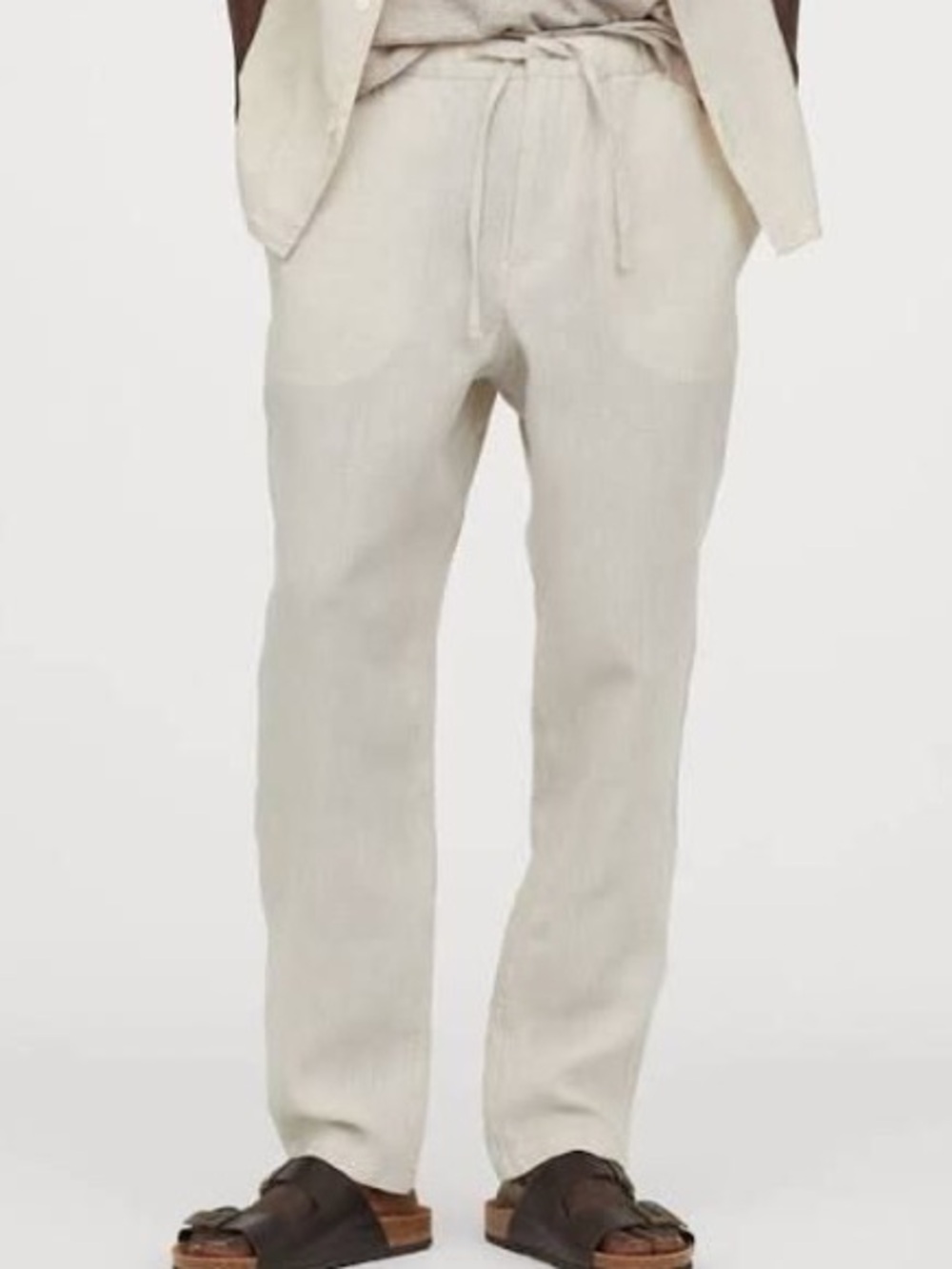 H&M Men’s Light Beige Drawstring Linen-Blend Pants Size M Regular Fit